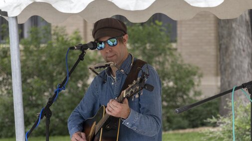 Musician entertaining crowd