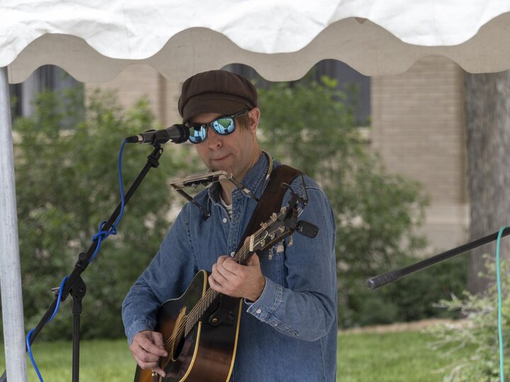 Musician entertaining crowd